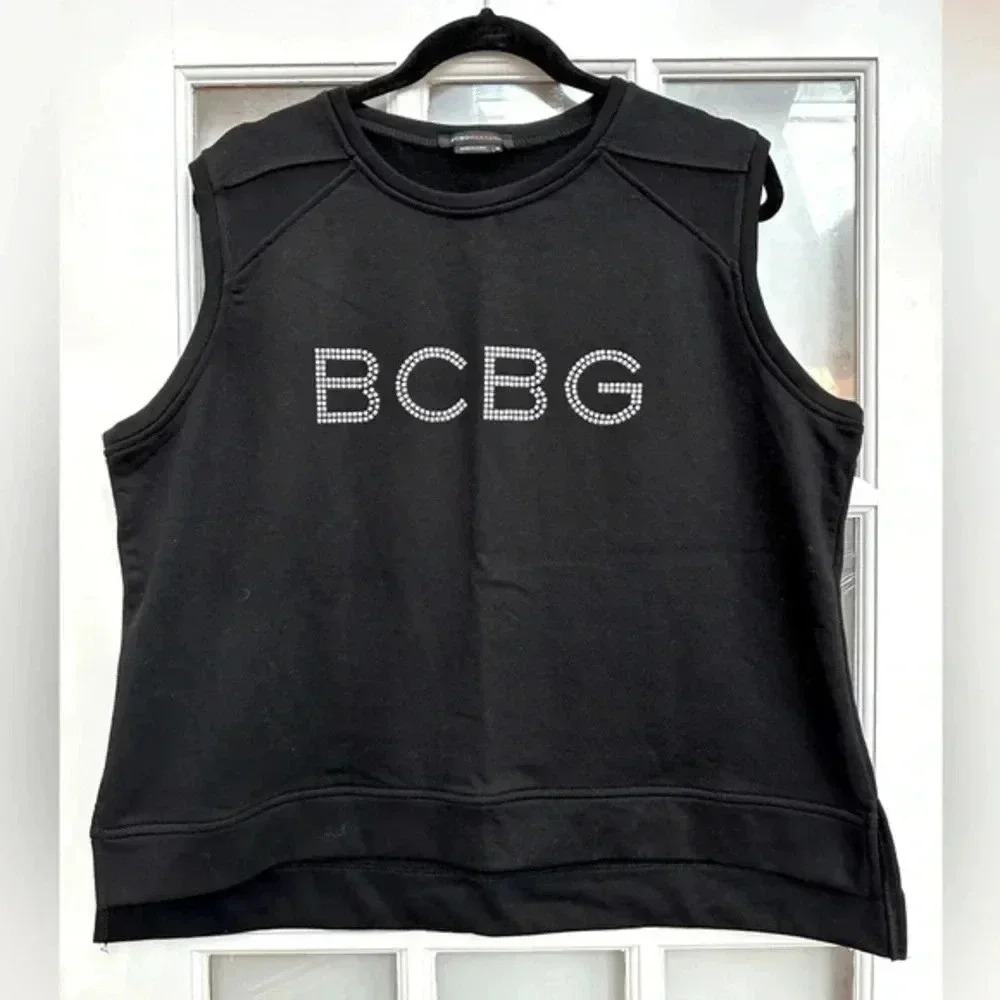 Vintage BCBGMAXAZRIA Y2K Black Embellished Lettered BCBG Crop Sweatshirt Size XL